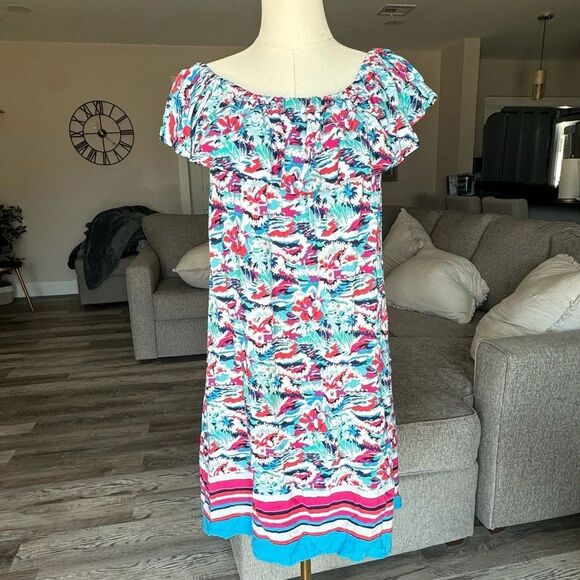 Tommy Bahama Off-The-Shoulder Hawaiian‎ Print Dress Size Large - Picture 1 of 3